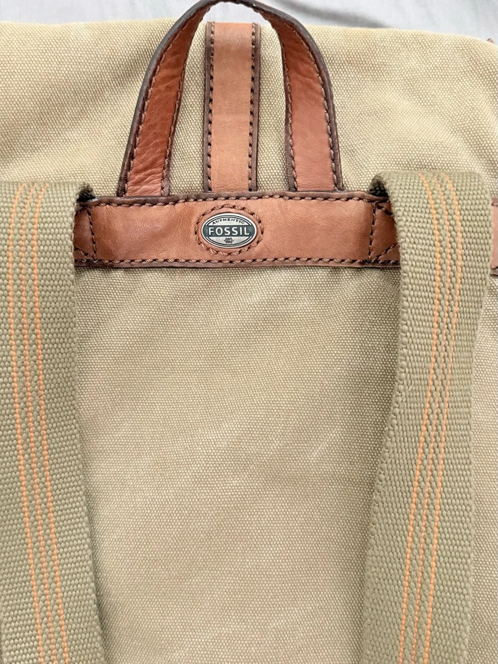 Canvas and Leather Men's Backpack in Khaki with Brown Trim